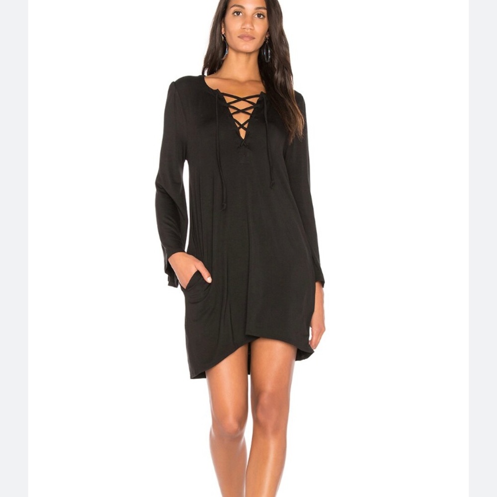 Cool Jersey Lace Up Black Mini Dress Chaser Size Small